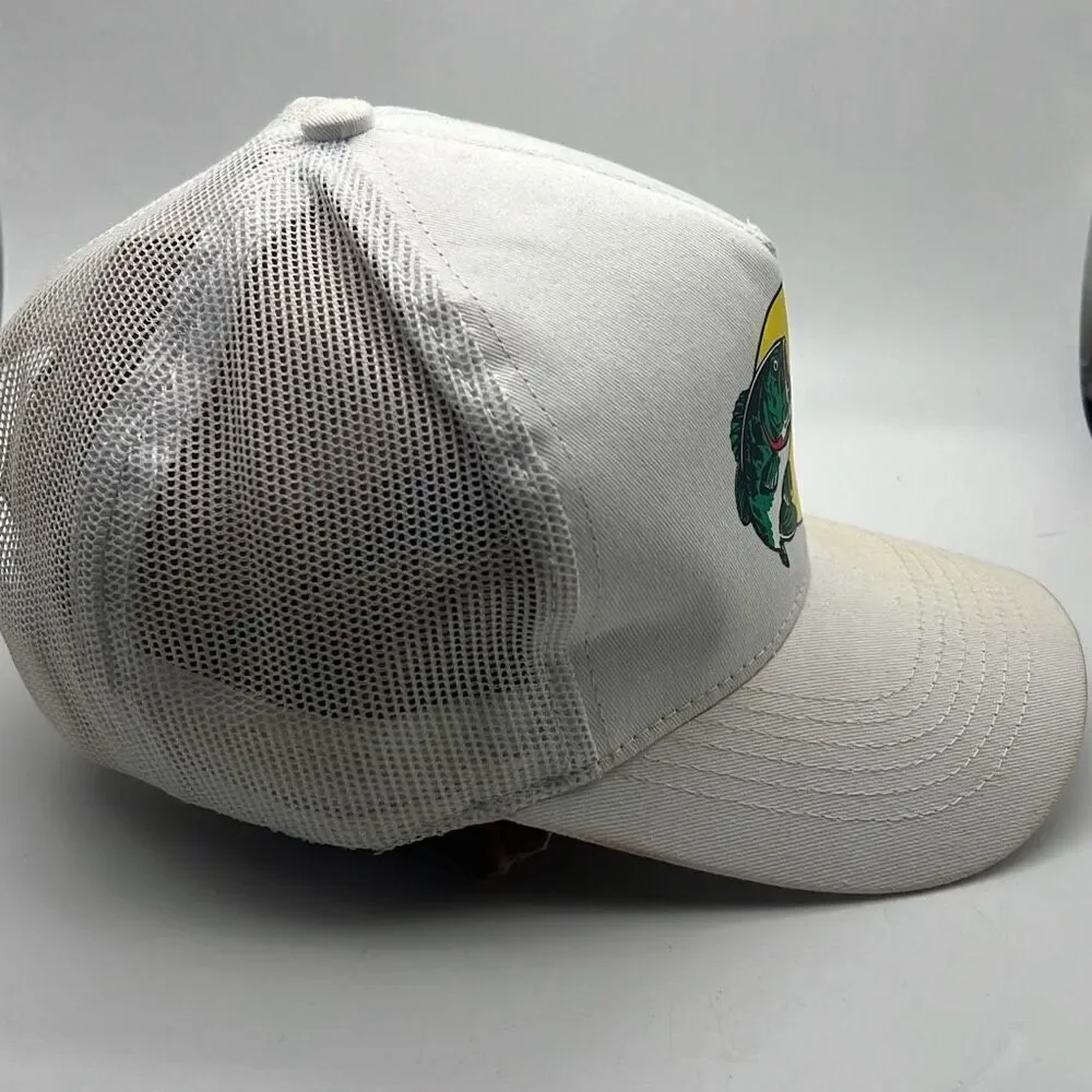 Bass‎ pro shops gone fishing white adjustable baseball hat / cap - preowned